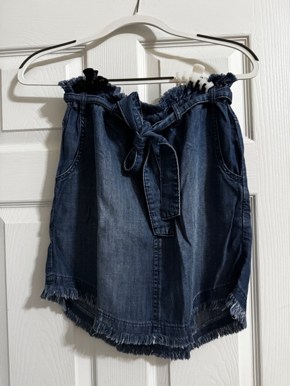 Denim Paperbag Waist Skirt - Dark Blue
